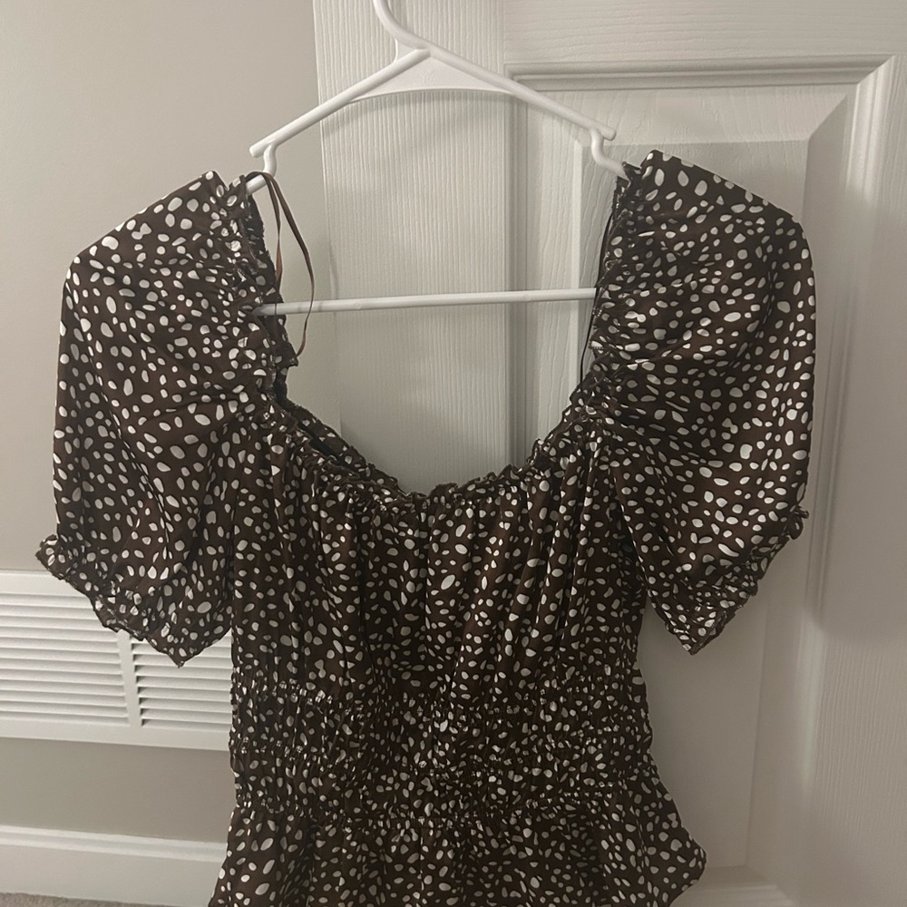 Brown and White Polka Dot Blouse